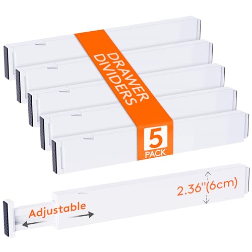 Lifewit 5 Pack Kitchen Drawer Dividers 2.36' High, 16'-22' Adjustable Drawer Organizer for Utensils/Clothes/Makeup, Plastic Expandable Separators in Dresser/Bedroom/Bathroom/Office Storage