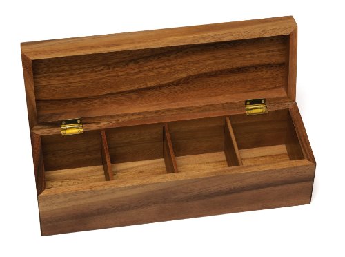 Lipper International Acacia Wood Tea Box with 4 Sections, 12-1/2' x 4-1/8' x 3-7/8'