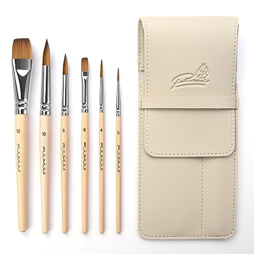 Sable Travel Watercolor Brushes, 6pcs Professional Kolinsky Watercolor Paint Brushes for Artists - Pointed Rounds Flat Wash Water Color Brushes for Watercolor Acrylics Inks Gouache Painting