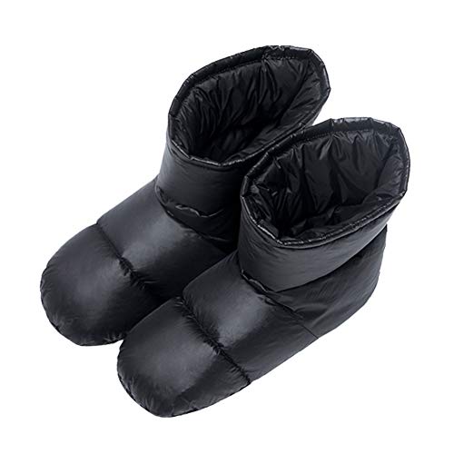 Tapasimme Down Booties Men Women Backpacking Down Slippers (Black, Large)
