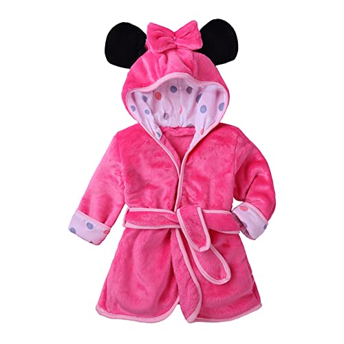 God Sweet Bowknot Hooded Robe Warm Soft Sleepwear Housecoat, Rose Red, 3T