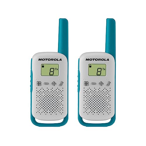 Motorola Solutions, Portable FRS, T114, Talkabout, Two-Way Radios, Battery Operated, 22 Channel, 16 Mile, White/Blue, 2 Pack