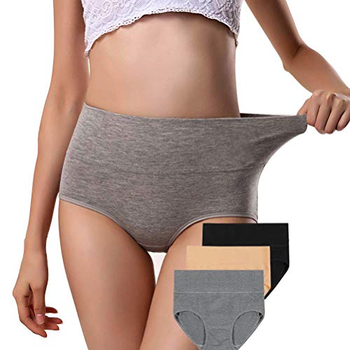 ANNYISON Postpartum Underwear, Soft High Waist Postpartum Briefs C Section Underwear Postpartum Panties for Women (Black +Beige + Grey, M)