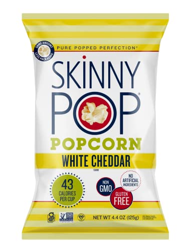 SkinnyPop White Cheddar Popcorn, 4.4oz Grocery Sized Bag, Skinny Pop, Healthy Popcorn Snacks, Gluten Free