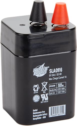Interstate Batteries 6V 5Ah Battery (Spring Terminal) SLA AGM VRLA Rechargeable Replacement Battery for Lanterns, Lighting, Fencing, Electric Signs (SLA0916)