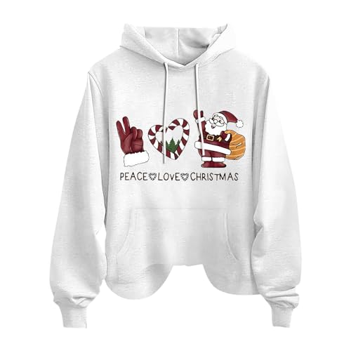 coupon codes for today Peace and Love Hoodie Sweatshirt for Women Christmas Santa Print Casual Long Sleeve Tops With Pockets (White #2, L)