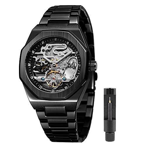 Tiong Metal Army Automatic Watch Tourbillon Stainless Steel Steampunk Skeleton Mechanical Watches for Men