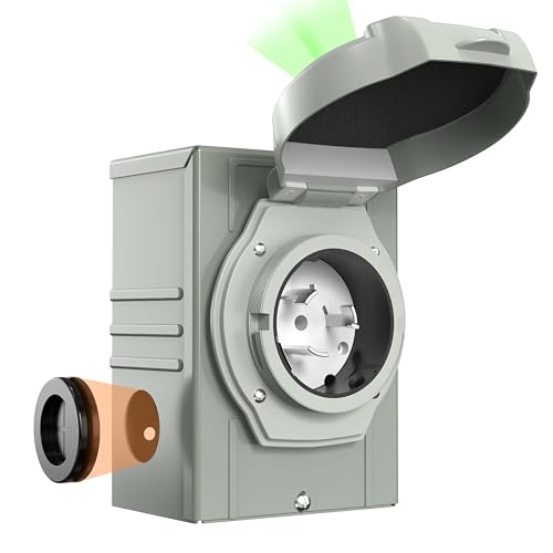 CircleCord 50 Amp Generator Inlet Box with Pre-Drilled 4 Big Wiring Holes, NEMA SS2-50P Power Inlet Box, 125/250 Volt, 12500 Watts with LED Power Indicator for Ourdoor Use, ETL Listed