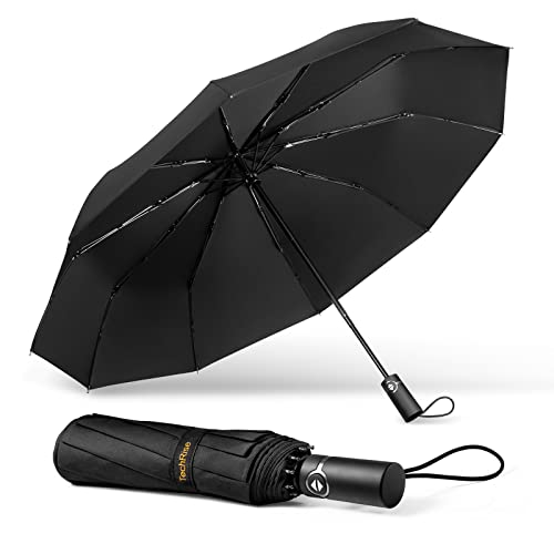 TechRise Large Travel Folding Umbrella with Auto Open/Close, Strong Wind Rainproof, 10 Ribs, Collapsible, Portable, Golf Umbrella for Men and Women