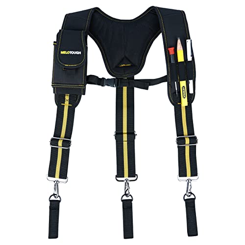 MELOTOUGH Work Suspenders Tool Belt Suspenders with Large Moveable Phone Holder, Pencil Holder