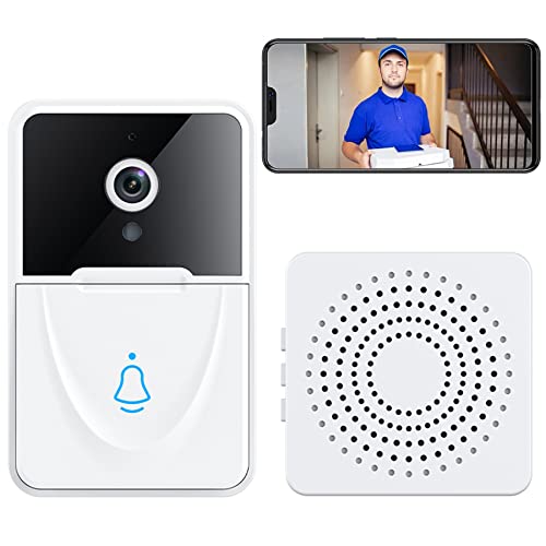Smart Wireless Remote Video Doorbell with Chime, Home Intercom HD Night Vision WiFi Security Doorbell, Cloud Storage, 2-Way Audio beige