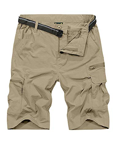 Jessie Kidden Mens Outdoor Casual Expandable Waist Lightweight Water Resistant Quick Dry Fishing Hiking Shorts #6222-Khaki,36