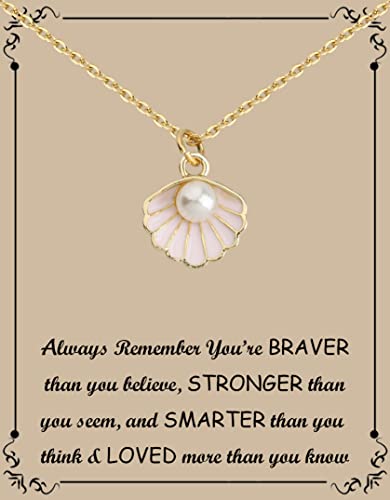 BNQL Seashell Pendant Necklace Beach Lover Gifts Scallop Enamel Blue Seashell Jewelry for Women Girls (pink seashell necklace)
