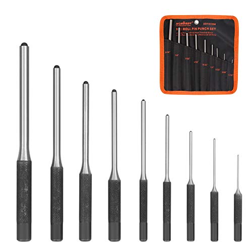 9 Pieces Roll Pin Punch Set, HORUSDY Removing Repair Tool with Holder for Automotive, Watch Repair,Jewelry and Craft