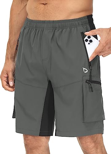 BALEAF Men's Mountain Bike Shorts 3D Padded Loose-fit MTB Cycling Bicycle Lightweight Zipper Pockets Grey/Black L