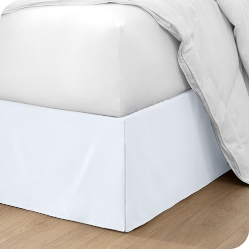 Bare Home Queen Bed Skirt - 15-Inch Tailored Drop Easy Fit - Bed Skirt for Queen Beds - Center & Corner Pleats (Queen, White)