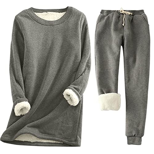Gamivast The Cyber Deals Monday Deals, Women Fleece Sweatsuit 2 Pieces Sets for Winter Sherpa Lined Tracksuit Two PC Crewneck Sweatshirt and Sweatpant Set,The Black Deals Friday 2023