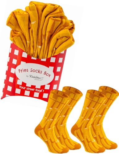 Rainbow Socks - Men Women Funny Fries Socks Box - 2 Pairs - Size US 5.5-9 EU 36-40