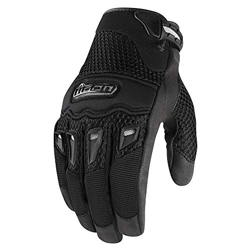 Icon Twenty-Niner Motorcycle Gloves Black Mesh Street Sport Cruiser Riding Gloves (Large)