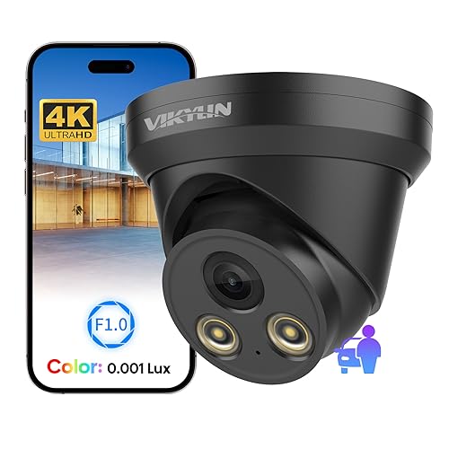 VIKYLIN 8MP IP POE Security Colorvu Camera(Black) Outdoor, Compatible for Hikvision F1.0 Super Aperture 98ft Color Night Vision,Built in Mic,AI Human/Vehicle,2.8mm Lens,IP67 4K Turret IP Camera