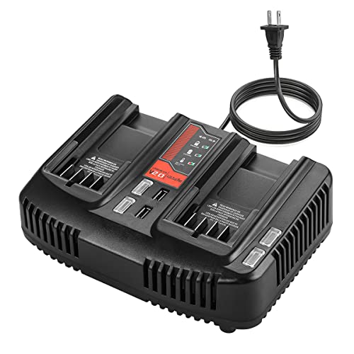Dual Port 20V Fast Charger for Craftsman V20 Lithium Battery Charger CMCB104 CMCB204 CMCB202 CMCB201 CMCB209 CMCB205 CMCB100 CMCB101 Replacement for Craftsman 20V Battery Charger