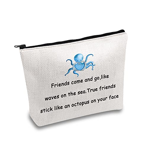 JXGZSO Funny Friendship Octopus Makeup Bag True Friends Stick Like A Octopus On Your Face Novelty Cosmetic Bag Best Friend Gift (Best friend octopus)