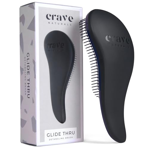 Crave Naturals Glide Thru Detangling Brush for Adults & Kids Hair, Detangling Brush for Black Natural Hair, Curly, Straight, Wet, Dry, Hairbrush for Men&Women, Little Girl Hair Accessories, 1pk, Black