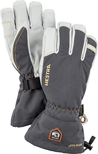 Hestra Army Leather Gore-Tex - Waterproof, Long-Cuffed 5-Finger Snow Glove for Skiing, Snowboarding and Mountaineering - Grey - 9