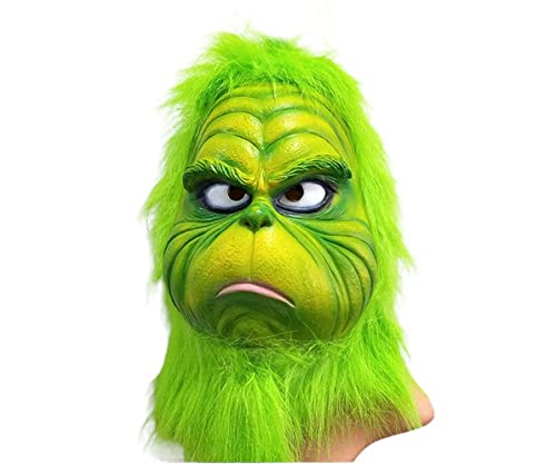 Beita Green monster Mask Christmas Decorations Cosplay Mask,Green Latex Full Head Mask,Universal Size Fits Adults and Kids