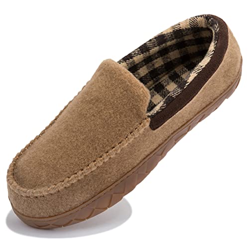 NewDenBer Men's Cozy Memory Foam Moccasin Slippers Comfortable Warm Slip on Indoor Outdoor House Shoes (10.5 D(M) US, Tan)
