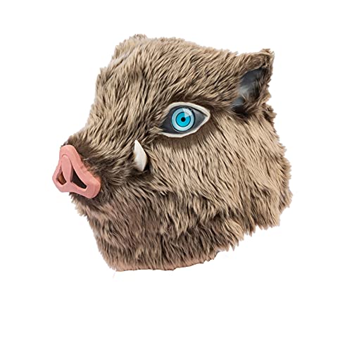 GINLANIME Inosuke Mask Demon Mask Boar Full Head Mask with Fur, Grey, One Size