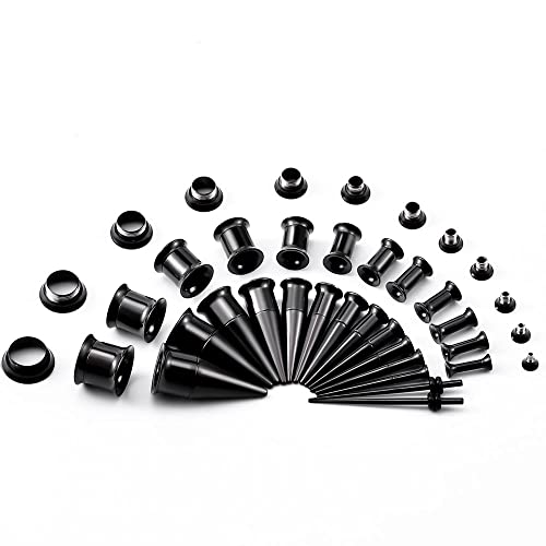 TBOSEN 36PCS Ear Gauge Stretching Kit Stainless Steel Double Flare Alloy Tapers 2 In 1 Plugs Set Eyelet 14G-00G…