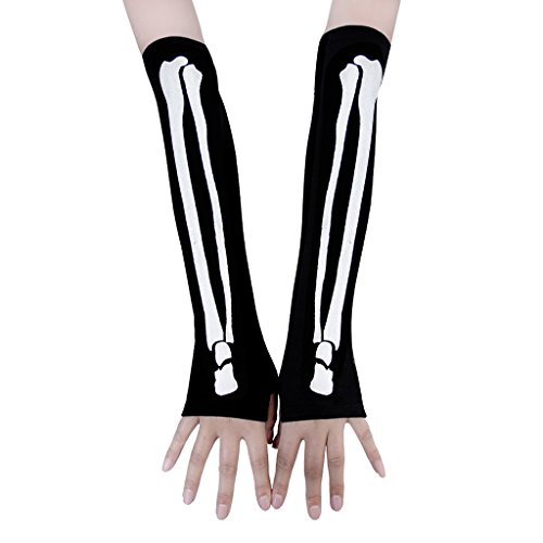 Halloween Cosplay Gothic Skeleton Glove Arm Warmer X-Ray Bone Fingerless Gloves