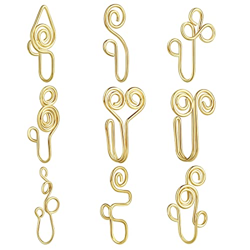 Fzroezz 9 Pcs African Nose Cuff Non Piercing Fake Nose Ring Piercings 20 Gauge Clip on Surgical Stainless Steel Nose Cuffs Rings Pack for Women Men Non Pierced Nose Cute Set Unique Ethnic Indian Gold