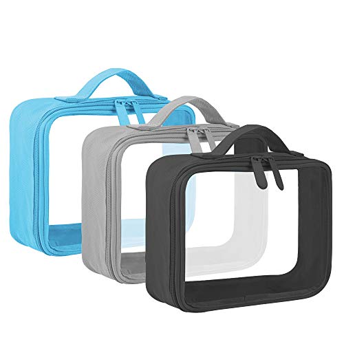 ANRUI Clear Makeup Bag, 3 Pack Clear Toiletry Bag for Women Men, TSA Approved Toiletry Bag For Travel Luggage Organizer TSA Bags - Same size Black/Blue/Grey