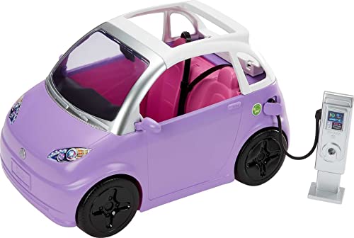 Barbie Car, Kids Toys, “Electric Vehicle” with Charging Station and Plug, Transforms into Convertible, Purple Car with Sunroof (Amazon Exclusive)