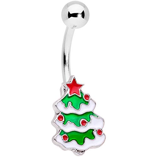 Body Candy Womens 14G 316L Stainless Steel Navel Ring Piercing Happy Holiday Merry Tree Belly Button Ring