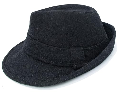Classic Manhattan Fedora Hat for Men - Unisex Classic Trilby Felt Panama Cap (M-L) (US, Alpha, Medium, Large, Black 1)