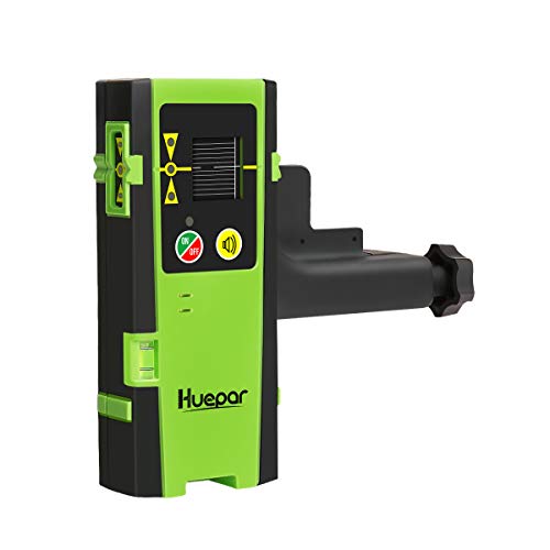 Huepar LR-6RG Laser Detector for Laser Level, Detect Green and Red Beams Digital Laser Receiver Used with Pulsing Line Lasers Up to 200ft, Three-Sided LED Displays & Dual Bubble Vial, Clamp Included