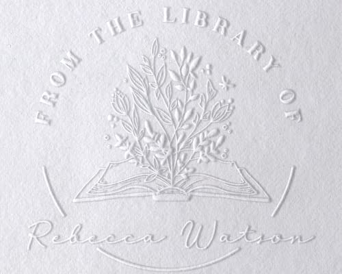 from The Library of | Ex Libris | Floral Book Stamp | Personalized Teacher Stamp | Custom Library Stamp | Monogram Self-Inking Wood Handle Stamp (Floral 3)