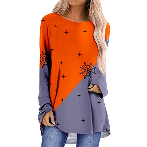 DUOWEI Plus Size Blouse Women O Neck Long Sleeve Top T Shirt Fashion Casual Halloween Print T Compression Shirt Long Sleeve Purple
