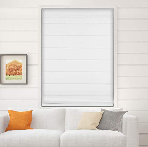 Arlo Blinds Thermal Room Darkening Fabric Roman Shades, Color: White, Size: 33.5' W X 60' H, Cordless Lift Window Blinds