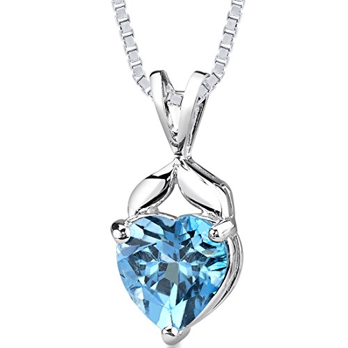 Peora Swiss Blue Topaz Pendant Necklace for Women 925 Sterling Silver, Natural Gemstone, 3 Carats Heart Shape 9mm with 18 inch Chain
