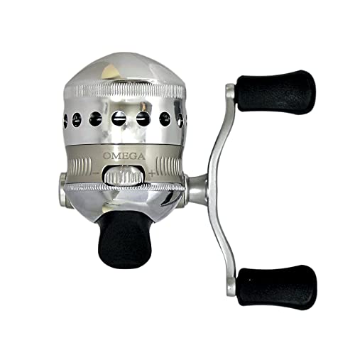 Zebco Omega Spincast Fishing Reel, Size 30 Reel, Changeable Right or Left-Hand Retrieve, Pre-Spooled with 10-Pound Zebco Fishing Line, Aluminum and Double Anodized Front Cover, Silver, Clam Packaging