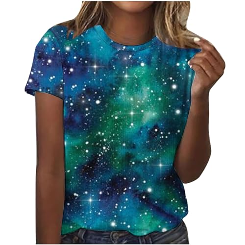 LMSXCT Womens Summer Tops Nebula Space Science Retro Futuristic T-Shirt 3D Print Universe Galaxy Shirt Astronomy Tee Blouse