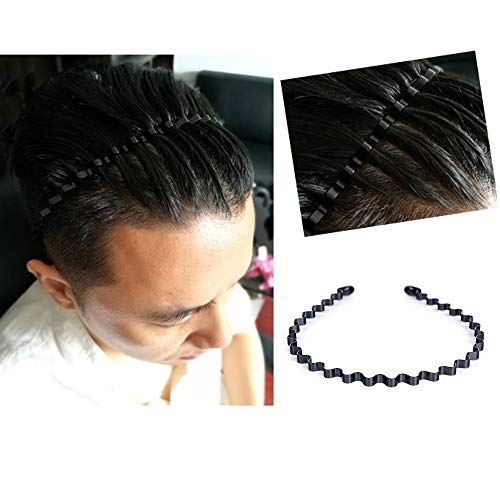 Men's Slicked Back Headband, Outdoor Sports Fashion Pigtail Hair Band/Never Paint-shedding Metal Head Buckle Clip for Mens Long Hair, Braid and other Hair Styles - Small Wave