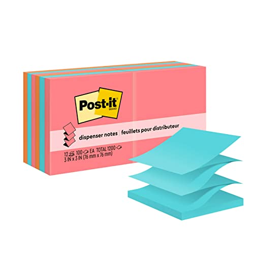 Post-it Pop-up Notes, 3x3 in, 12 Pads, America's #1 Favorite Sticky Notes, Poptimistic, Bright Colors, Clean Removal, Recyclable