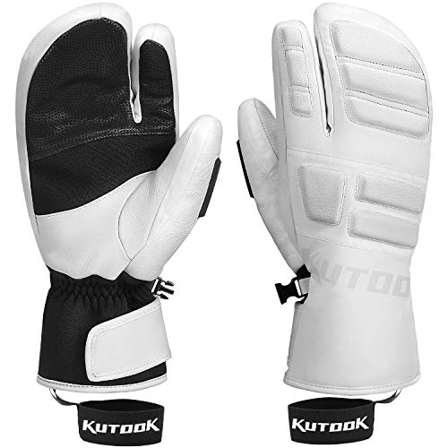KUTOOK Snowboarding Gloves Ski Mittens Men Snow Mittens Women Three Finger Gloves 3M Thinsulate Thermal Waterproof Winter White X-Large