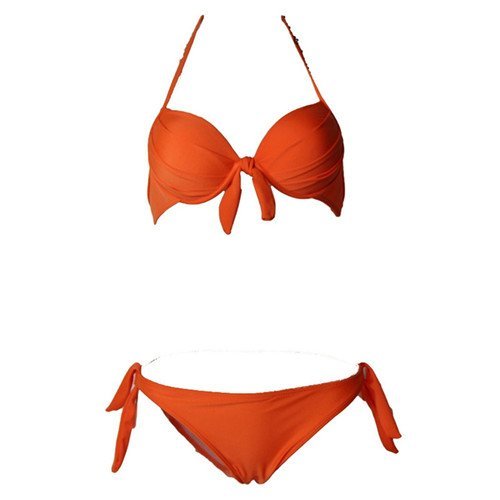 Polovi Women's Sexy Swimsuit Bathing Suit Brazilian Bandage Bikini Set Orange (US SIZE(4-6))