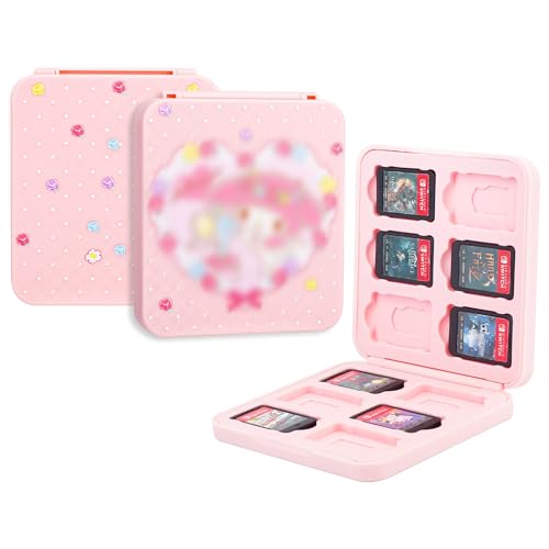 GLDRAM Slim Game Case for Nintendo Switch/OLED/Lite, Pink Anime Game Holder Case for 12 Switch Game Cards and 12 Micro SD Cards, Cute Switch Game Case Storage, Portable Game Accessories for Girls